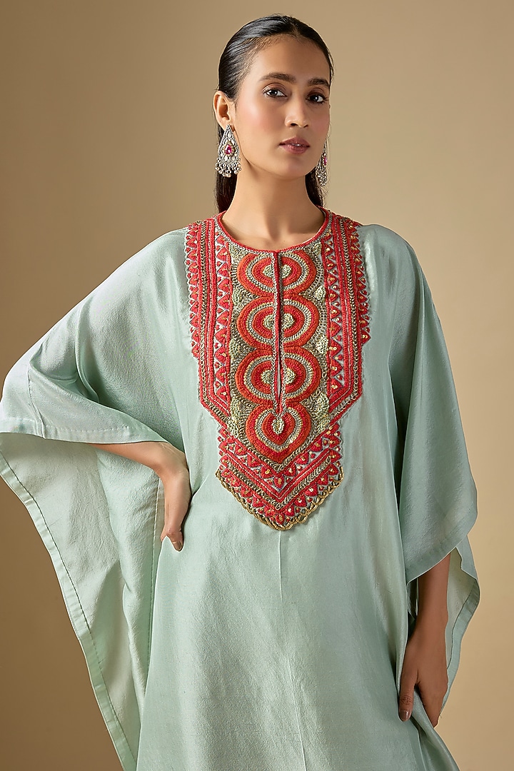 Aqua Blue Silk Thread Work Kurta Set by Prisho at Pernia's Pop Up Shop