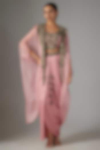 Dark Flamingo Organza Thread Work Cape Set by Prisho at Pernia's Pop Up Shop