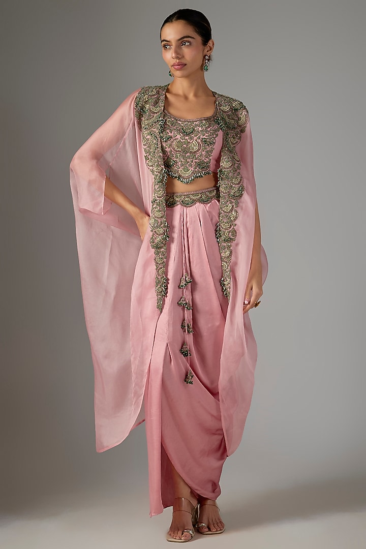 Dark Flamingo Organza Thread Work Cape Set by Prisho at Pernia's Pop Up Shop