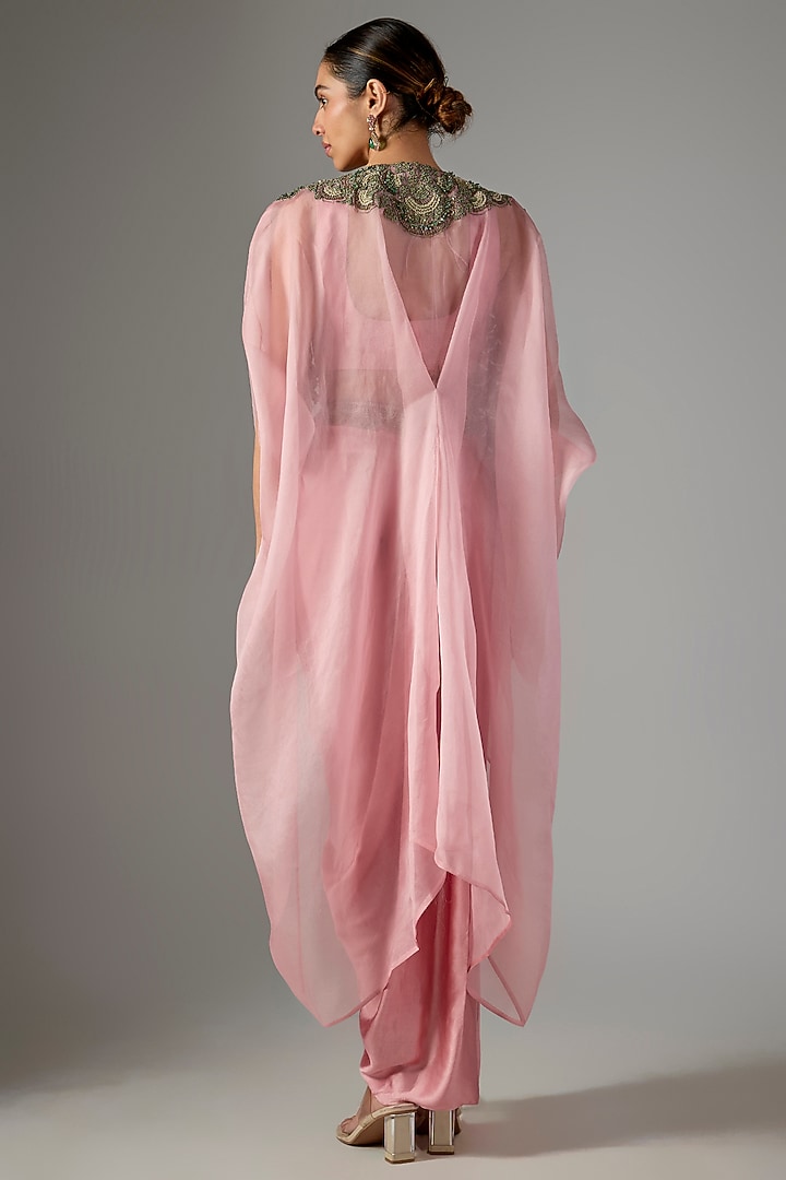 Dark Flamingo Organza Thread Work Cape Set by Prisho at Pernia's Pop Up Shop