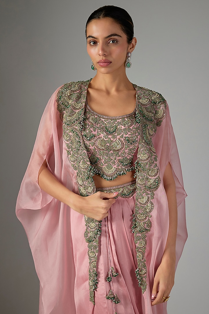 Dark Flamingo Organza Thread Work Cape Set by Prisho at Pernia's Pop Up Shop