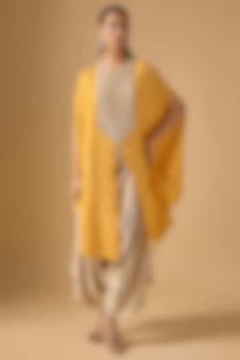 Mustard Bandhej Kaftan Set by Prisho at Pernia's Pop Up Shop