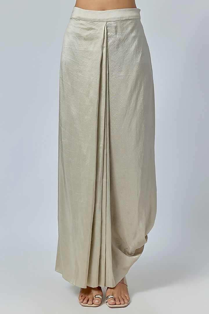 Smoke Grey Silk Thread Embroidered Draped Skirt Wedding Saree Set by Prisho at Pernia's Pop Up Shop