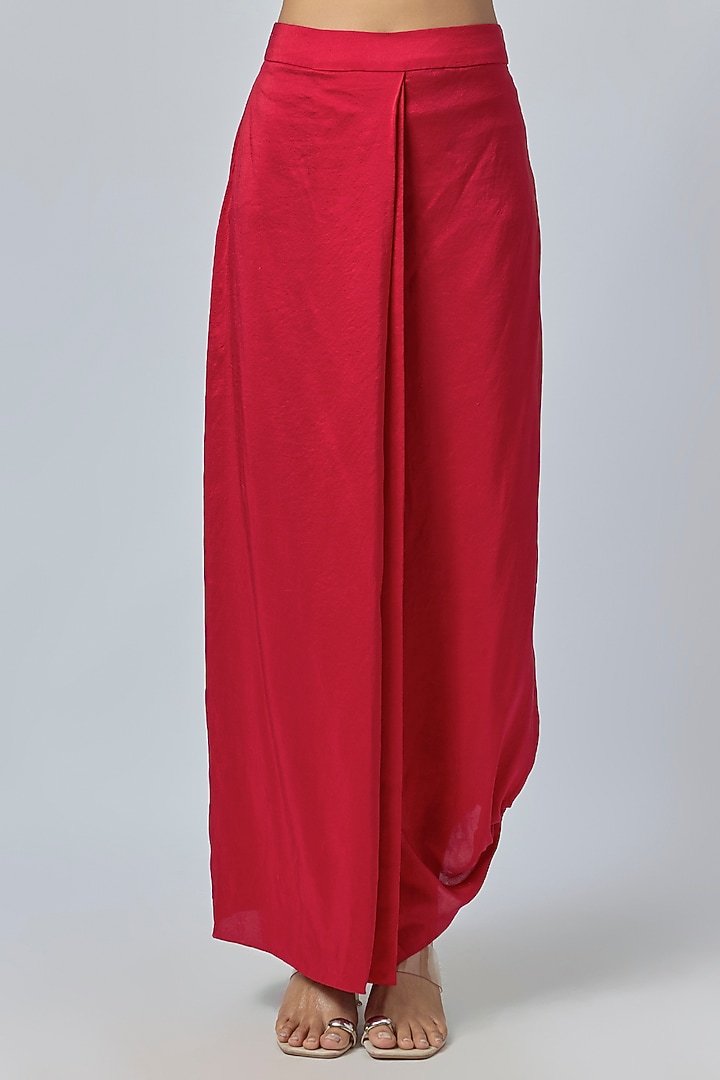 Red Silk Thread Embroidered Draped Skirt Wedding Saree Set by Prisho at Pernia's Pop Up Shop