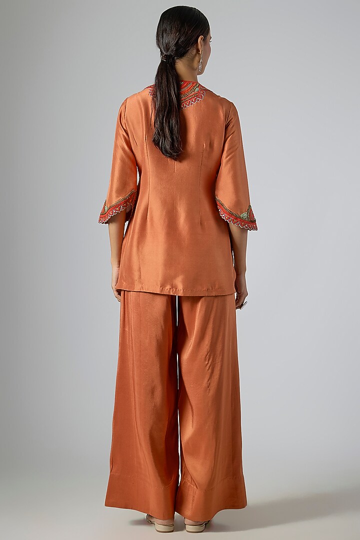 Deep Rust Silk Thread Embroidered Kurta Set by Prisho at Pernia's Pop Up Shop