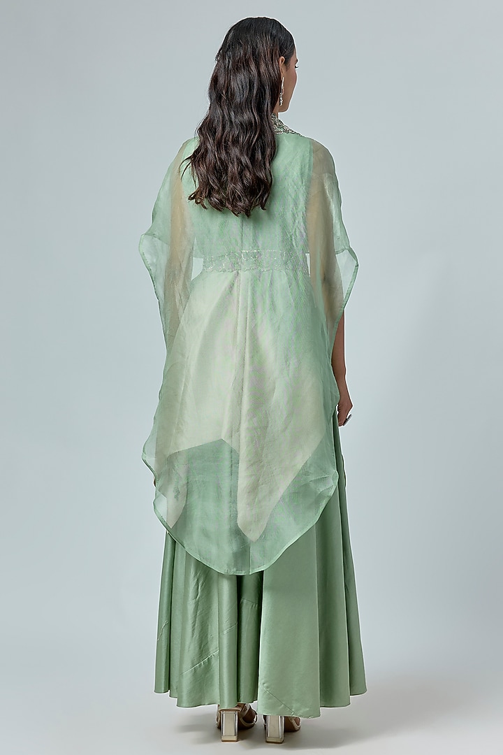 Aqua Organza Thread Embroidered Cape Set by Prisho at Pernia's Pop Up Shop