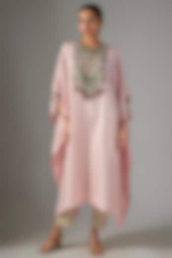 Flamingo Pink Silk Threadwork Kaftan Set by Prisho at Pernia's Pop Up Shop