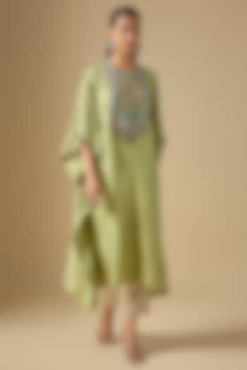 Sea Green Organza Thread Work Kaftan Set by Prisho at Pernia's Pop Up Shop