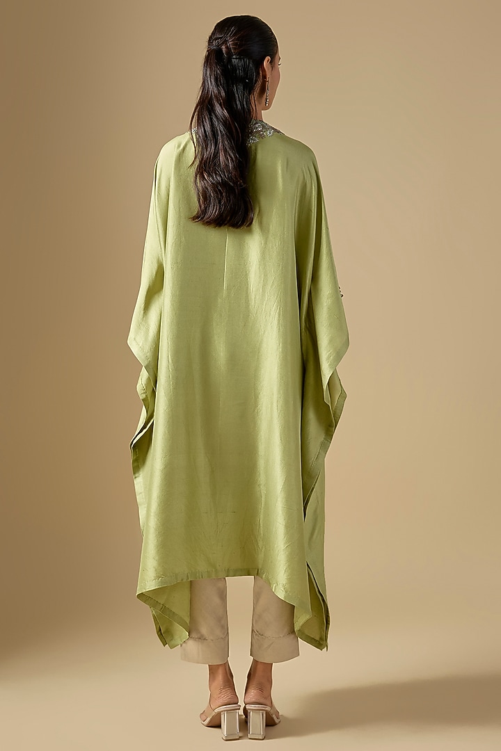 Sea Green Organza Thread Work Kaftan Set by Prisho at Pernia's Pop Up Shop
