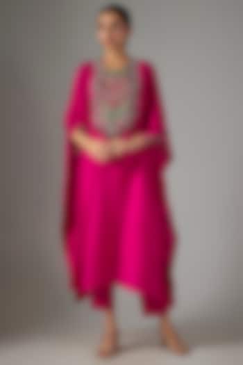 Fuchsia Silk Threadwork Kaftan Set by Prisho at Pernia's Pop Up Shop