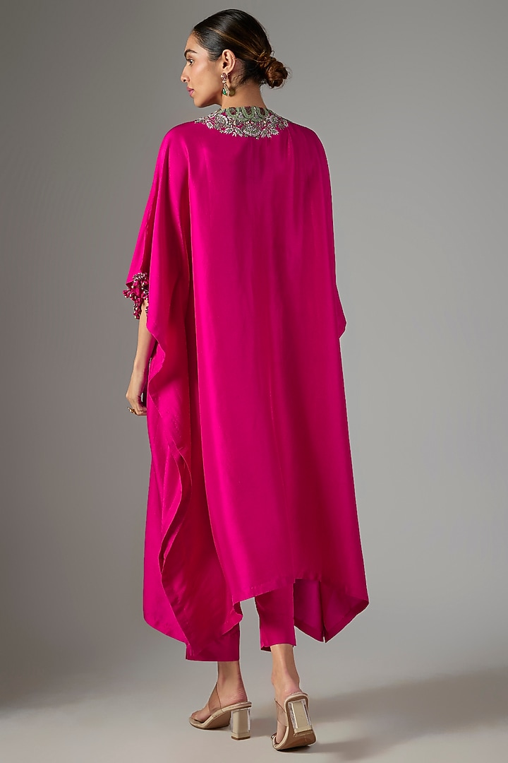 Fuchsia Silk Threadwork Kaftan Set by Prisho at Pernia's Pop Up Shop