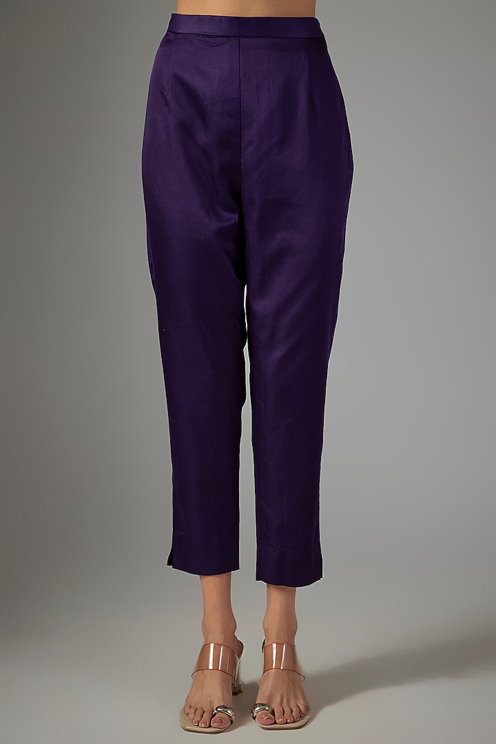 Dark Purple Silk Threadwork Kaftan Set by Prisho at Pernia's Pop Up Shop