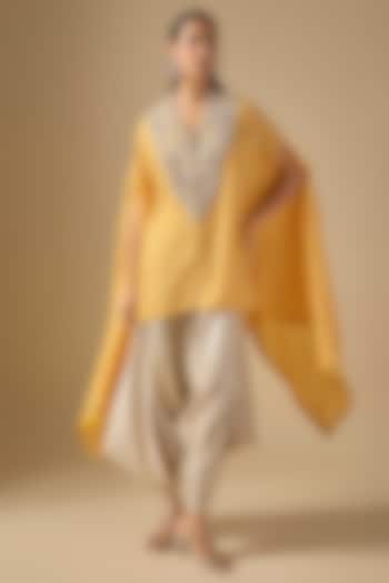 Mustard Bandhej Umbrella Kaftan Set by Prisho at Pernia's Pop Up Shop