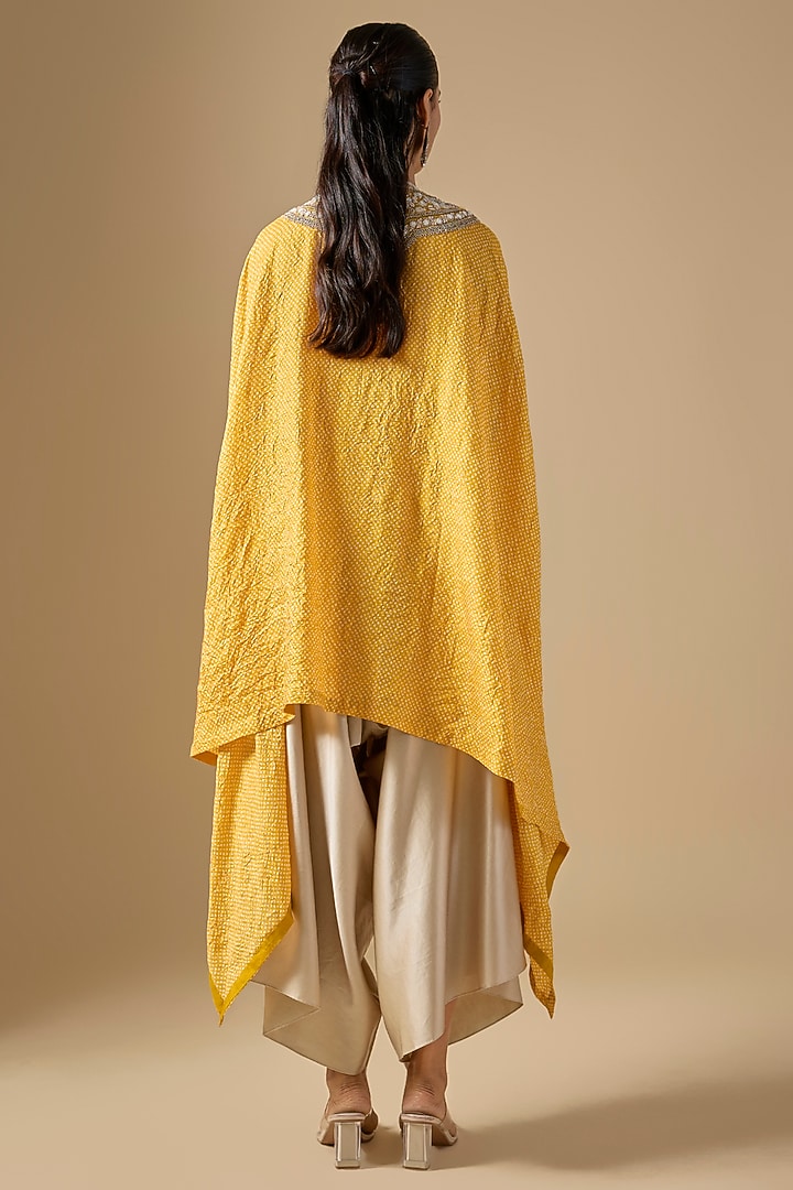 Mustard Bandhej Umbrella Kaftan Set by Prisho at Pernia's Pop Up Shop