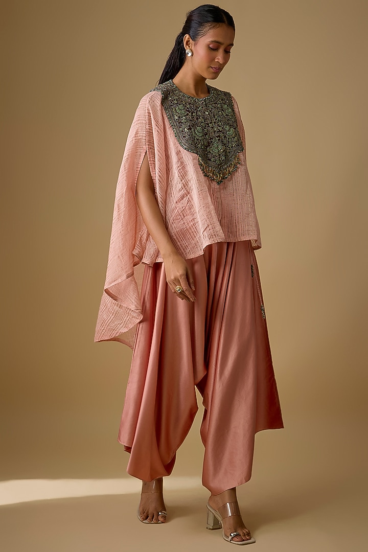 Peach Tissue Thread Work Cape Set by Prisho at Pernia's Pop Up Shop