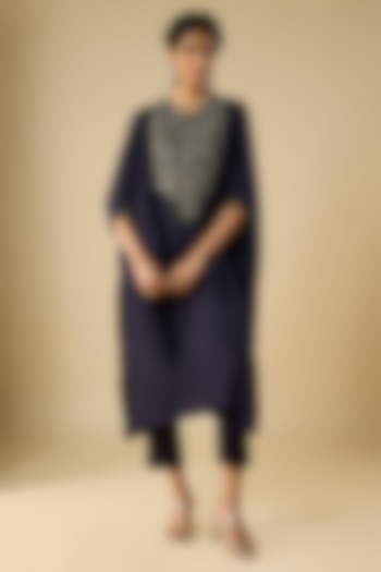 Royal Blue Silk Thread Work Kaftan Set by Prisho at Pernia's Pop Up Shop