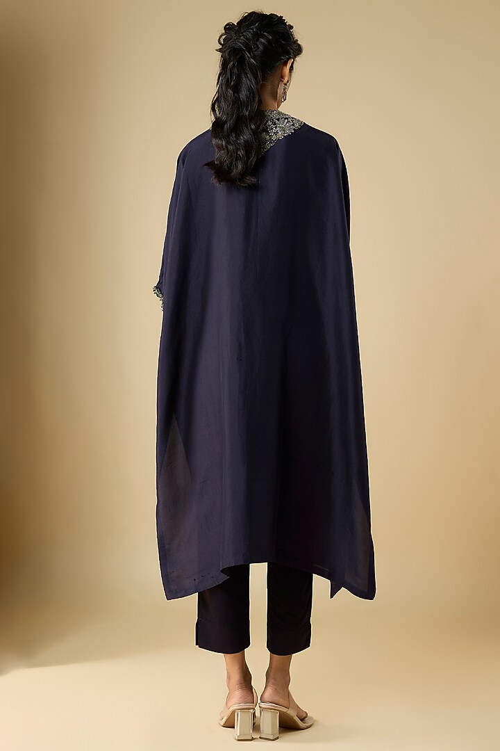 Royal Blue Silk Thread Work Kaftan Set by Prisho at Pernia's Pop Up Shop