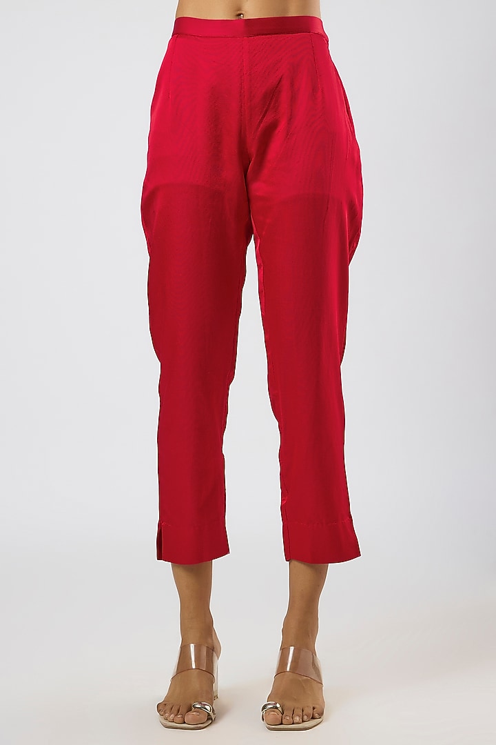 Cherry Red Silk Thread Embroidered Kaftan Set by Prisho at Pernia's Pop Up Shop