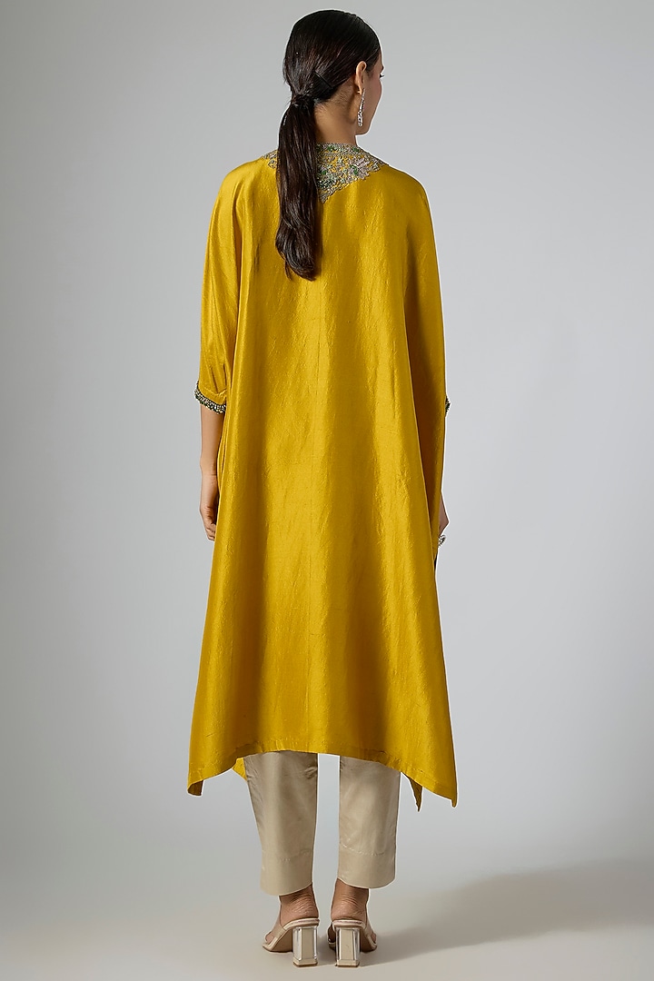 Mustard Silk Thread Embroidered Kaftan Set by Prisho at Pernia's Pop Up Shop