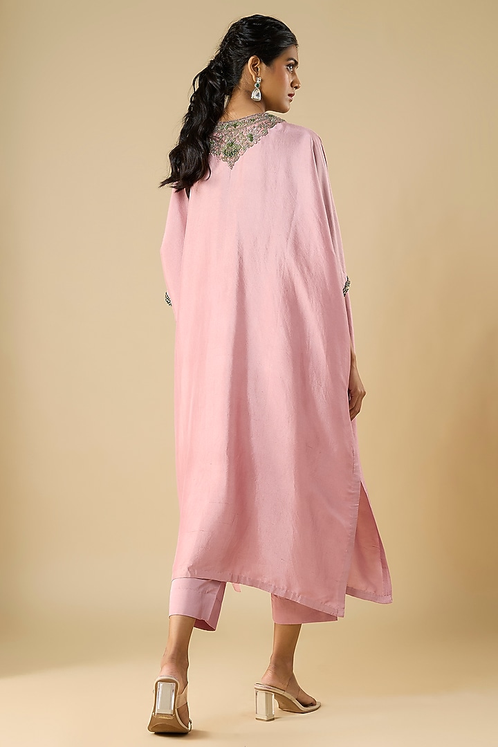 Deep Pink Silk Thread Work Kaftan Set by Prisho at Pernia's Pop Up Shop