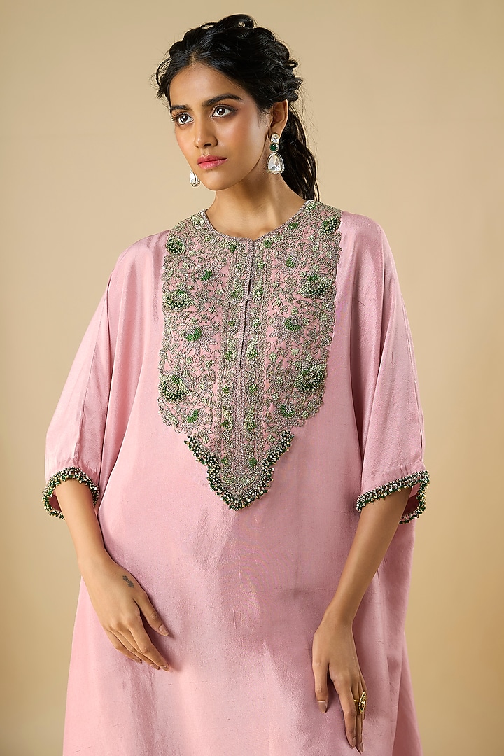 Deep Pink Silk Thread Work Kaftan Set by Prisho at Pernia's Pop Up Shop