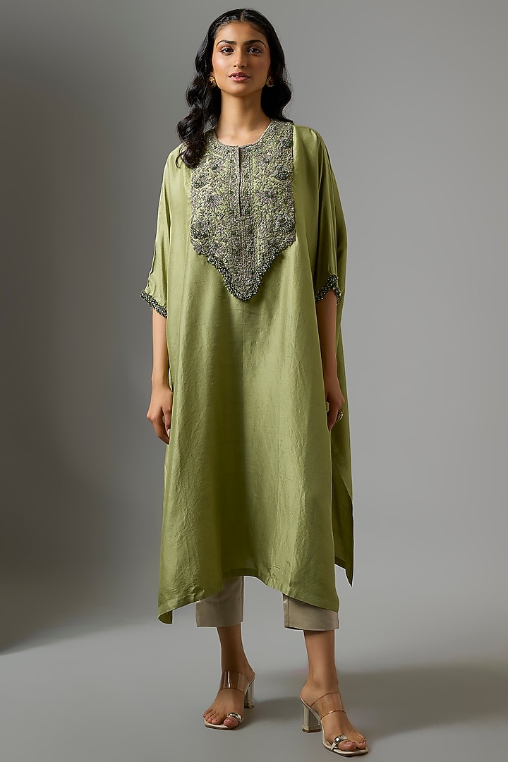 Sea Green Crushed Tissue Kaftan Set by Prisho at Pernia's Pop Up Shop
