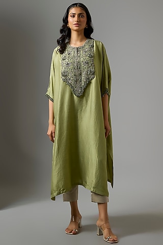 Sea Green Crushed Tissue Kaftan Set by Prisho