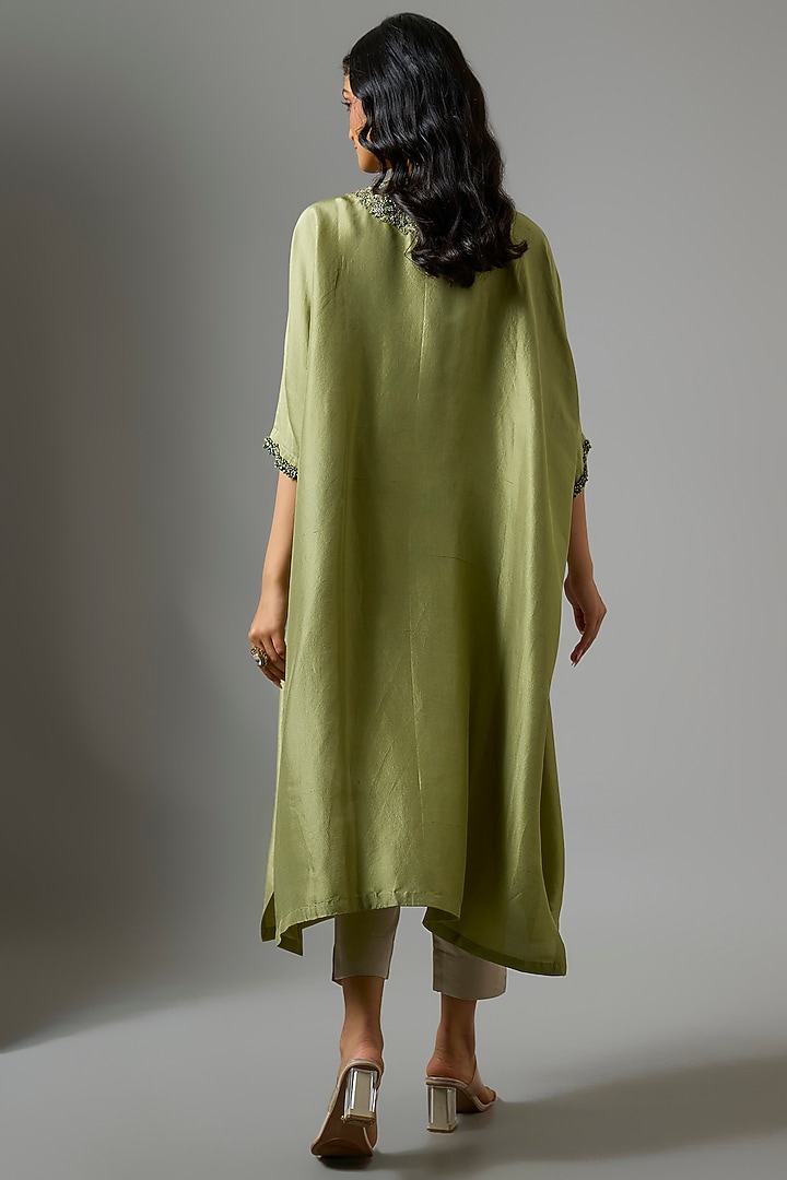 Sea Green Crushed Tissue Kaftan Set by Prisho at Pernia's Pop Up Shop