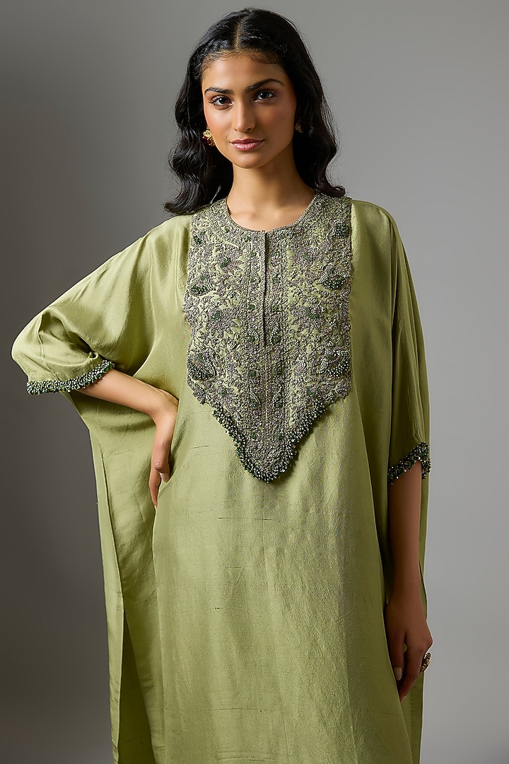 Sea Green Crushed Tissue Kaftan Set by Prisho at Pernia's Pop Up Shop