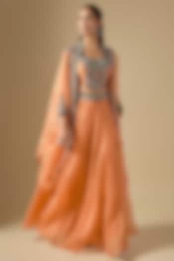 Rust Silk Thread Work Cape Set by Prisho at Pernia's Pop Up Shop