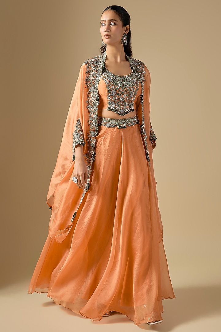 Rust Silk Thread Work Cape Set by Prisho at Pernia's Pop Up Shop