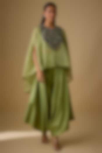 Sea Green Tissue Thread Work Cape Set by Prisho at Pernia's Pop Up Shop