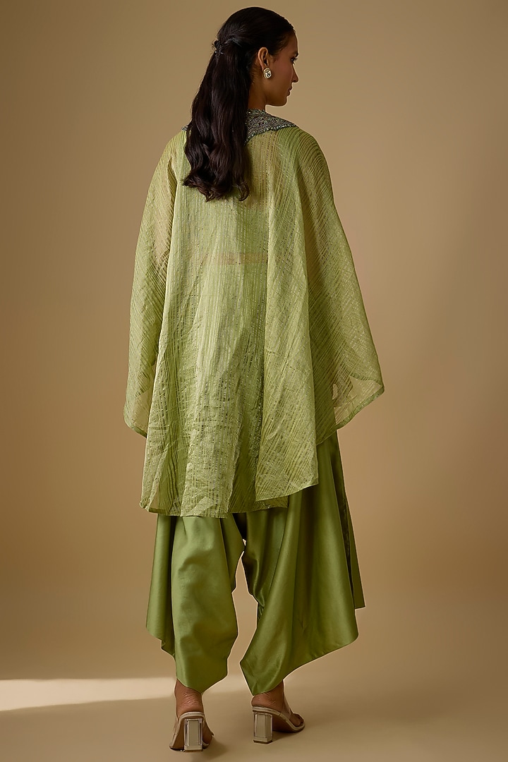 Sea Green Tissue Thread Work Cape Set by Prisho at Pernia's Pop Up Shop