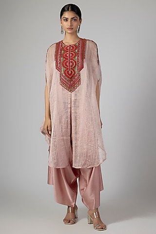 Peach Tissue Kaftan Set by Prisho