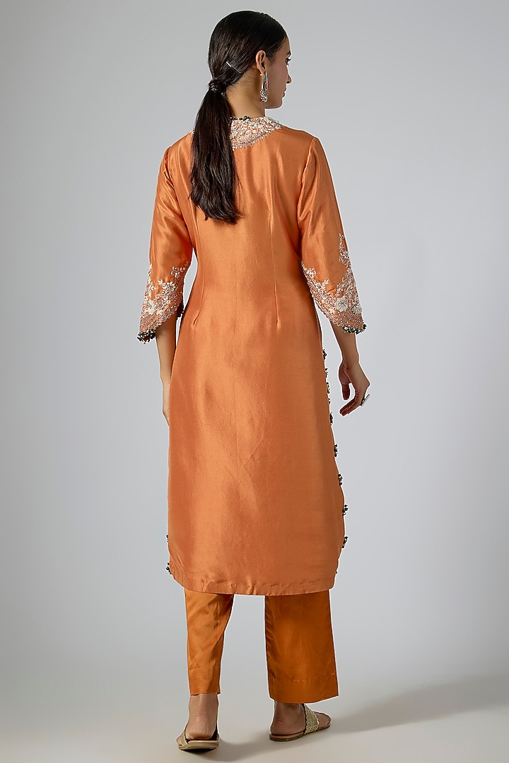 Rust Silk Resham Embroidered Kurta Set by Prisho at Pernia's Pop Up Shop