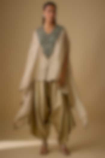 Champagne Tissue Thread Work Cape Set by Prisho at Pernia's Pop Up Shop