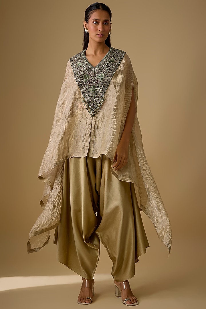 Champagne Tissue Thread Work Cape Set by Prisho at Pernia's Pop Up Shop
