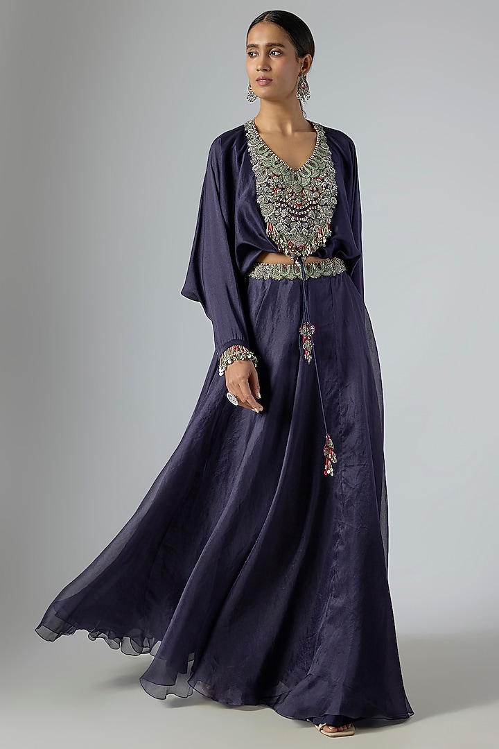 Royal Blue Organza Skirt Set by Prisho at Pernia's Pop Up Shop