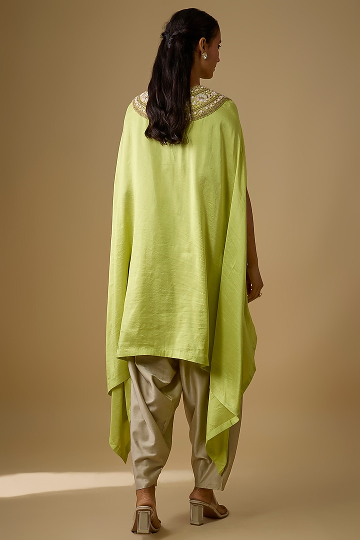 Lime Green Silk Resham Work Kaftan Set by Prisho at Pernia's Pop Up Shop