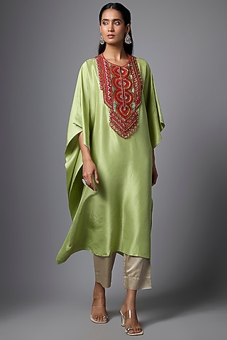 Deep Sea Green Silk Kaftan Set by Prisho
