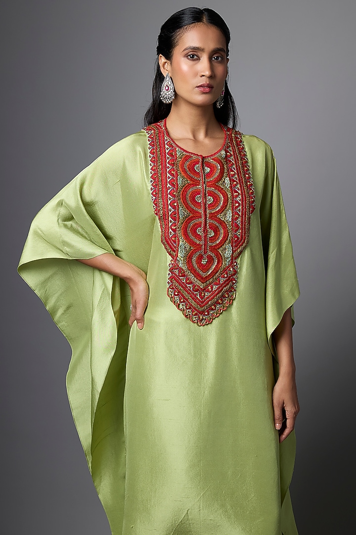 Deep Sea Green Silk Kaftan Set by Prisho at Pernia's Pop Up Shop