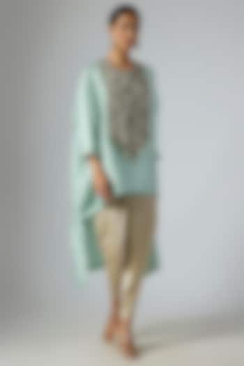 Aqua Silk Dori Embroidered Kaftan Set by Prisho at Pernia's Pop Up Shop