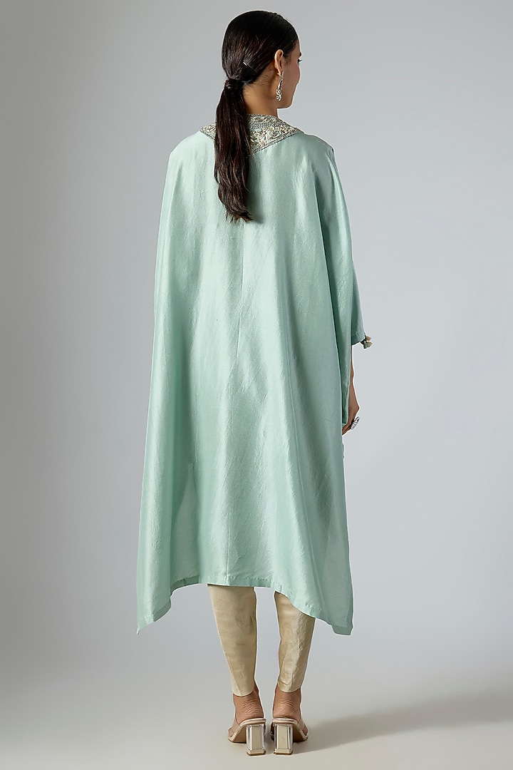 Aqua Silk Dori Embroidered Kaftan Set by Prisho at Pernia's Pop Up Shop