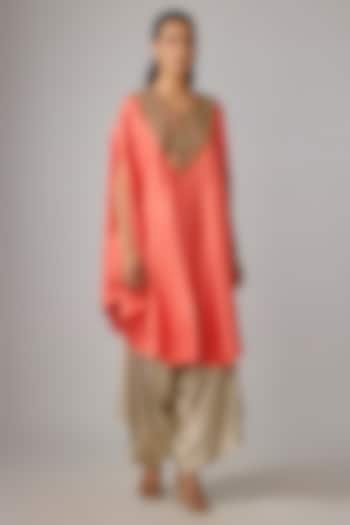 Orange Silk Thread Work Kaftan Set by Prisho at Pernia's Pop Up Shop
