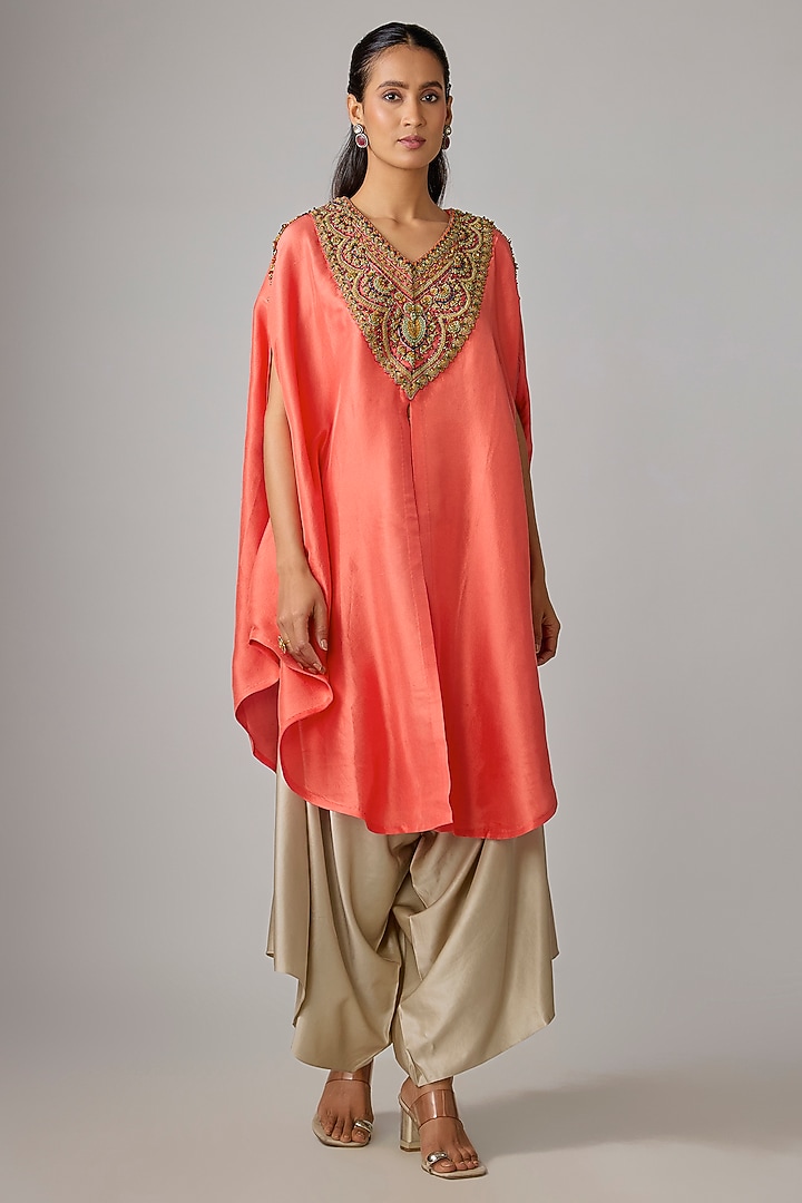 Orange Silk Thread Work Kaftan Set by Prisho at Pernia's Pop Up Shop