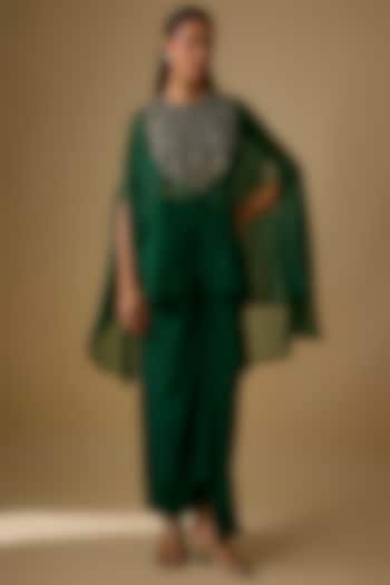 Bottle Green Modal Satin Skirt Set by Prisho at Pernia's Pop Up Shop