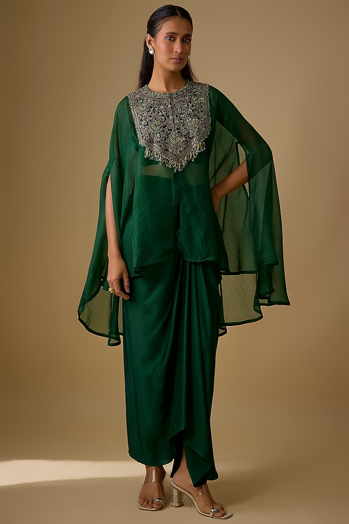 Bottle Green Modal Satin Skirt Set by Prisho at Pernia's Pop Up Shop