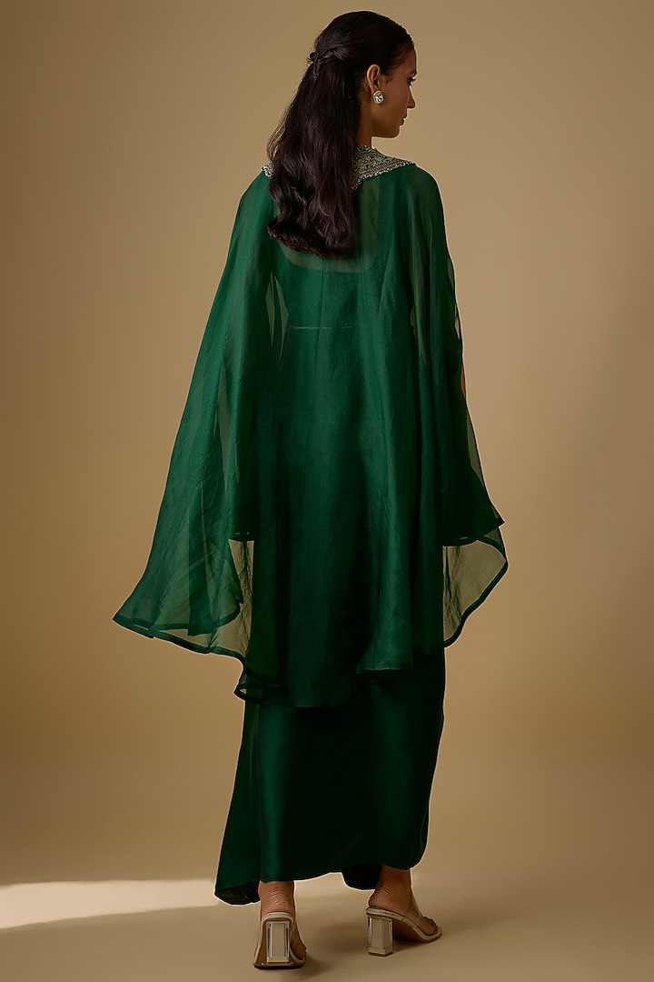 Bottle Green Modal Satin Skirt Set by Prisho at Pernia's Pop Up Shop