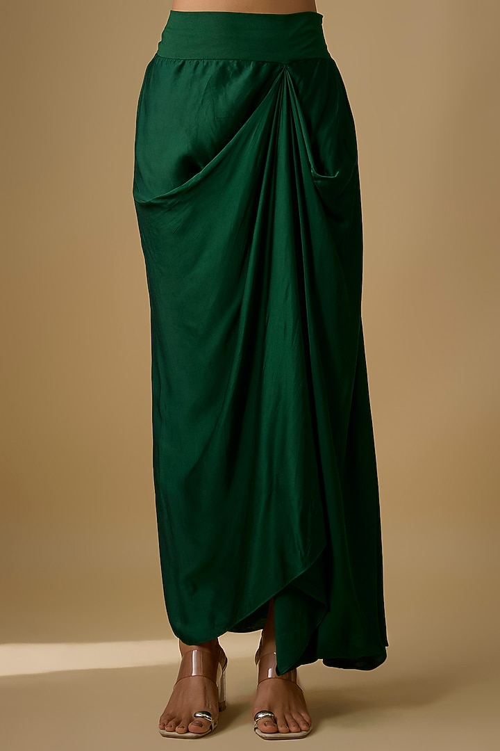 Bottle Green Modal Satin Skirt Set by Prisho at Pernia's Pop Up Shop