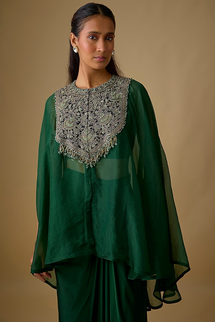 Bottle Green Modal Satin Skirt Set by Prisho at Pernia's Pop Up Shop